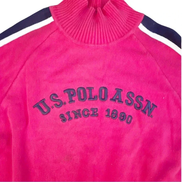 US Polo Assn Mock Neck Stripe Sleeve Sweater – Red/Navy 90s/Y2K - Picture 4 of 7